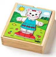 Mačka na obliekanie, drvené puzzle 18 dielny set - Woodyland