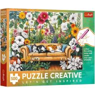 Mačky v kvetinovej záhrade – 500-dielne kreatívne puzzle – Trefl