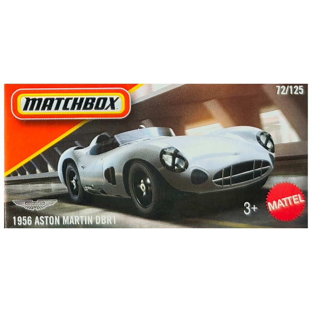 Matchbox: 1956 Aston Martin DBR1 šedá papierová krabička s autíčkom 1/64 – Mattel