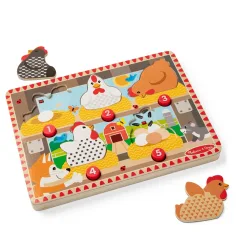 Melissa&Doug Push to Pop Puzzle – Šťastné sliepky drevený rozvojový puzzle - Spin Master obrázok 5