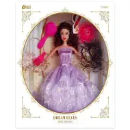 Módna bábika vo fialových šatách 30 cm s príčeskom a príslušenstvom