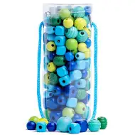 Modré drevené perličky v tégliku