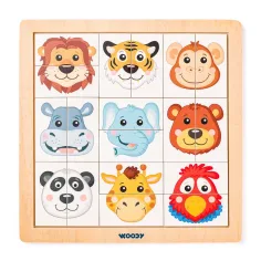 Montessori Safari zvieracie hlavy drevené puzzle - Woodyland