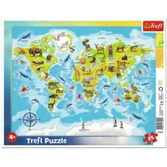 Mundialna mapa so zvieratami 25 ks rámiková skladačka - Trefl