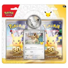 Pokémon TCG: 30. výročie 2-balenie blister – Dvojité široké (Eevee promo + Pikachu minca)