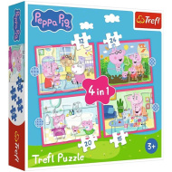 Prasiatko Peppa – 4 v 1 12,15,20,24 dielikové puzzle – Trefl