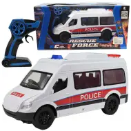 RC Biely policajný mikrobus so svetelnými efektmi na diaľkové ovládanie 2,4GHz 1/12  30cm