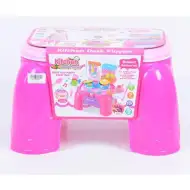 Ružová kuchynská súprava v prenosnom úložnom sedadielku