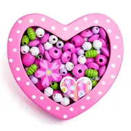 Ružové srdce, sada drevených perličiek