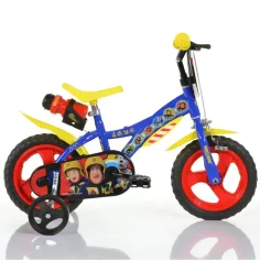 Sam, hasi hasi 12” detský bicykel s držiakom na fľašu a bočnými kolesami v modro-žltej farbe – Dino Bikes bicykel