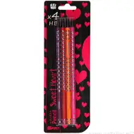 Spirit: Čierna grafitová ceruzka HB so srdiečkovým vzorom 4 dielny set s gumou