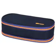 Spirit: Indigo modrý oválny peračník s neónovo oranžovým zipsom 23x10cm
