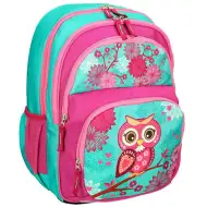 Spirit: Ružovo-tyrkysová zaoblená ergonomická školská taška so vzorom sovy, batoh 40x20x18cm