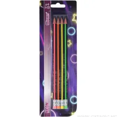 Spirit: Trojuholníková HB neonová grafitová ceruzka s gumou 4ks set