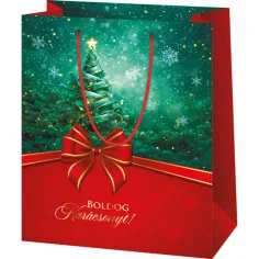 Šťastné a veselé Vianoce zeleno-červenej farby veľká darčeková taška 26x13x33cm