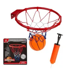 Súprava kovového basketbalového prsteňa s farebnou sieťkou, loptou a pumpou, 22 cm obrázok 3