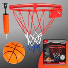 Súprava kovového basketbalového prsteňa s farebnou sieťkou, loptou a pumpou, 22 cm obrázok 4