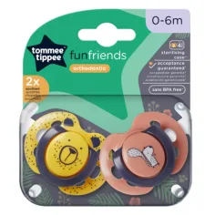 Tommee Tippee: FunFriends súprava ortodontických cumlíkov 2 ks v rôznych variantoch (0–6 mesiacov)