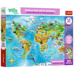 Treflik Svetová mapa so zvieratami vzdelávací 104ks puzzle - Trefl