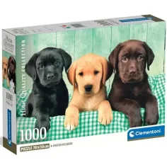 Tri malí labradori 1000 ks HQC puzzle s plagátom - Clementoni