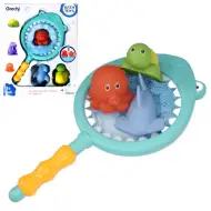 Žralok - rybárska sieť so striekajúcimi zvieratkami - hračka do kúpeľa