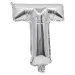 Fóliový balónik v tvare písmena T striebornej farby – písmeno T 32 cm