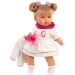 Llorens: Júlia, 42 cm vysoká plačúca bábika s cumlíkom v sukni s mašľou.