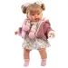 Llorens: Plačúca bábika Alexandra s cumlíkom, 42 cm, v ružovom pletenom kabátiku a kvetinovej sukni.
