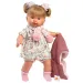 Llorens: Plačúca bábika Alexandra s cumlíkom, 42 cm, v ružovom pletenom kabátiku a kvetinovej sukni.