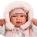 Llorens: Tina 44 cm novorodenec v ružovej kapucňovej veste.