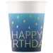 Modrá papierová pohár s nápisom "Happy Birthday", 8-dielna sada, 200 ml