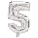 Početné fóliové balóny striebornej farby – číslo 5, 86 cm