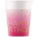 Ružové papierové poháre s nápisom "Happy Birthday", 8 ks sada, 200 ml