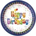 Veselá modro-biela narodeninová papierová tanierová súprava s nápisom „Happy Birthday“, 8 ks