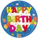 Veselé farebné narodeninové papierové taniere s nápisom "Happy Birthday", 8 ks sada.